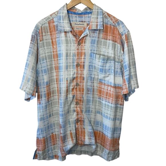 Tommy Bahama Other - Tommy Bahama Silk Blend Original Fit Button Up Orange & Cream Plaid Top Medium